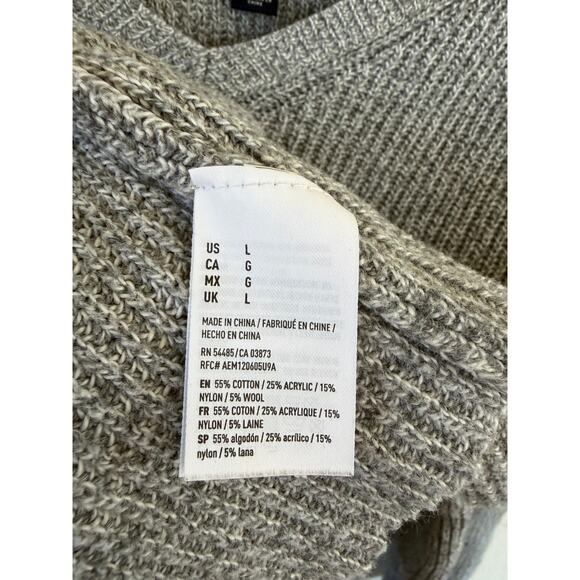 American Eagle Gray Chunky Knit Lace-Up Sleeve Sweater Size L Cozy V-Neck - Picture 4 of 8
